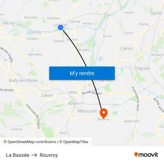 La Bassée to Rouvroy map