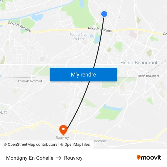 Montigny-En-Gohelle to Rouvroy map