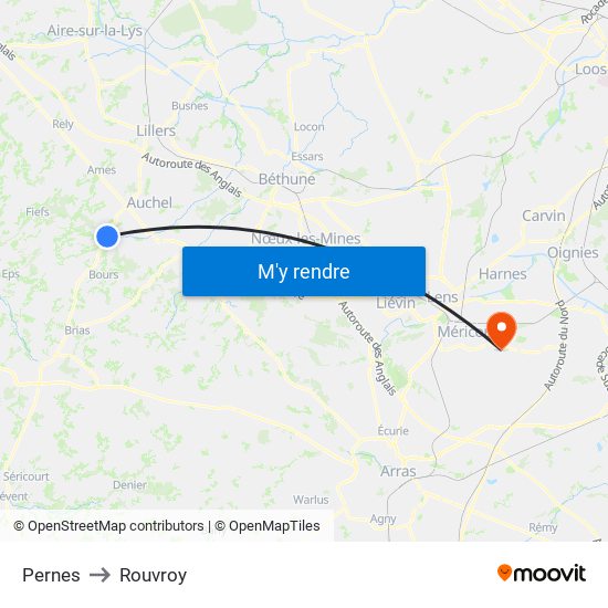 Pernes to Rouvroy map