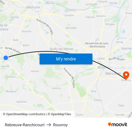 Rebreuve-Ranchicourt to Rouvroy map