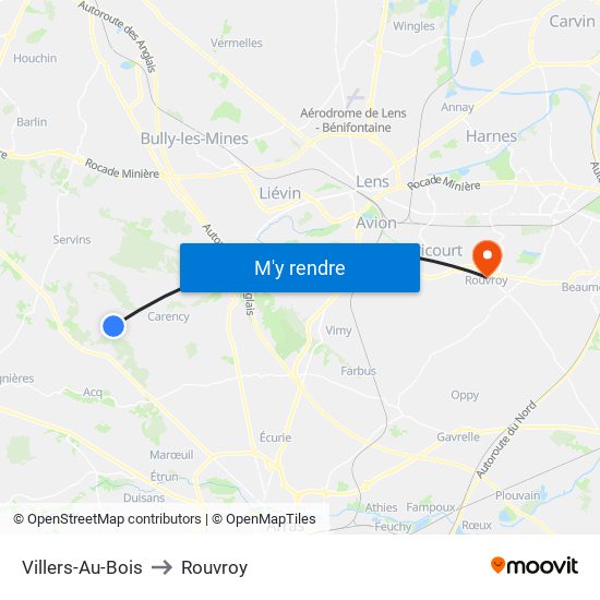 Villers-Au-Bois to Rouvroy map