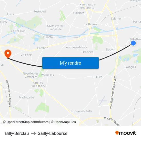 Billy-Berclau to Sailly-Labourse map