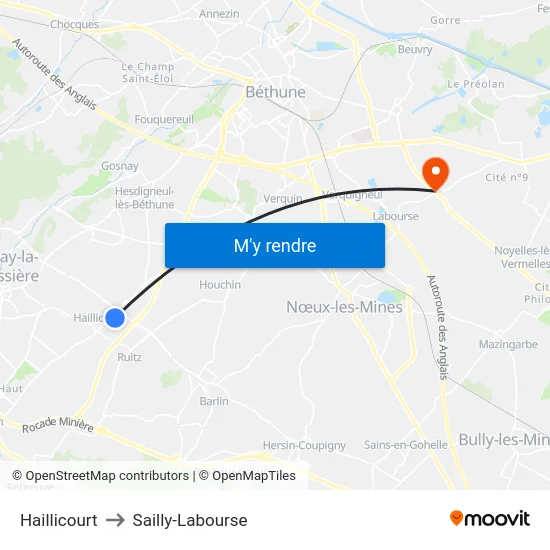 Haillicourt to Sailly-Labourse map