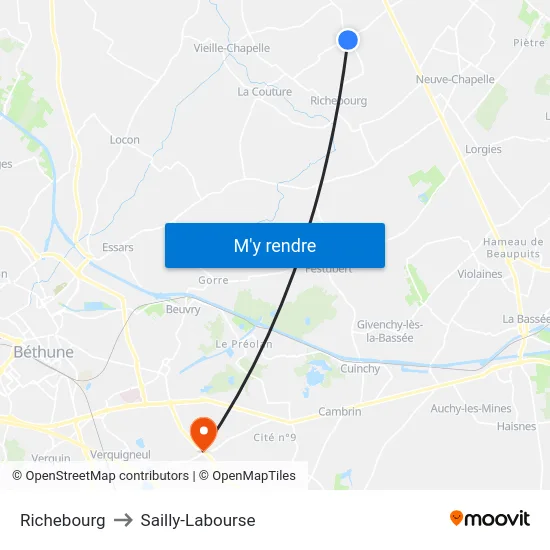 Richebourg to Sailly-Labourse map