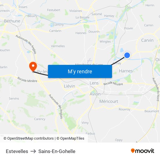 Estevelles to Sains-En-Gohelle map