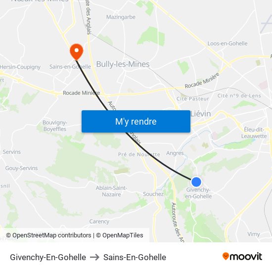 Givenchy-En-Gohelle to Sains-En-Gohelle map