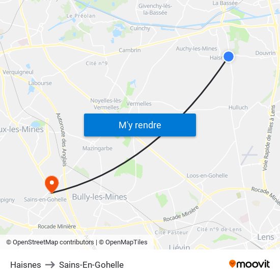 Haisnes to Sains-En-Gohelle map