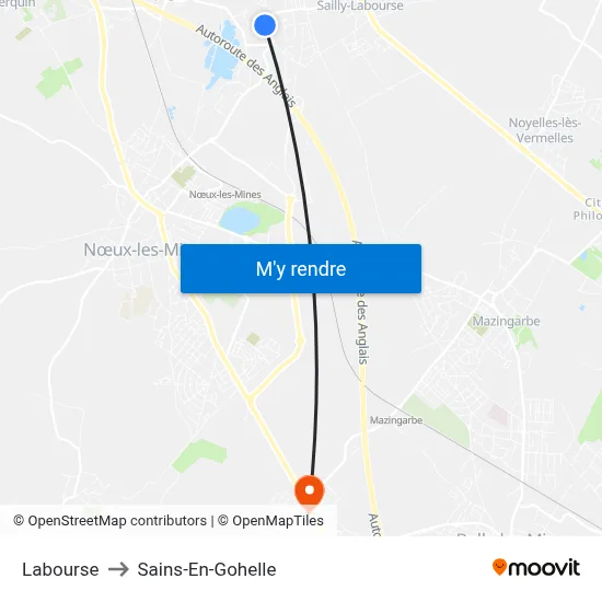 Labourse to Sains-En-Gohelle map