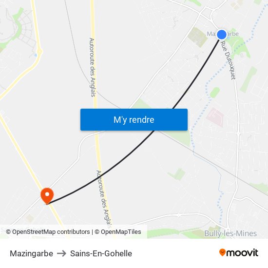 Mazingarbe to Sains-En-Gohelle map