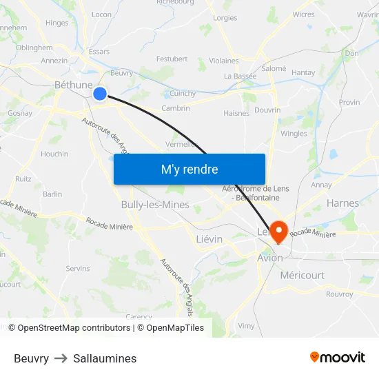 Beuvry to Sallaumines map