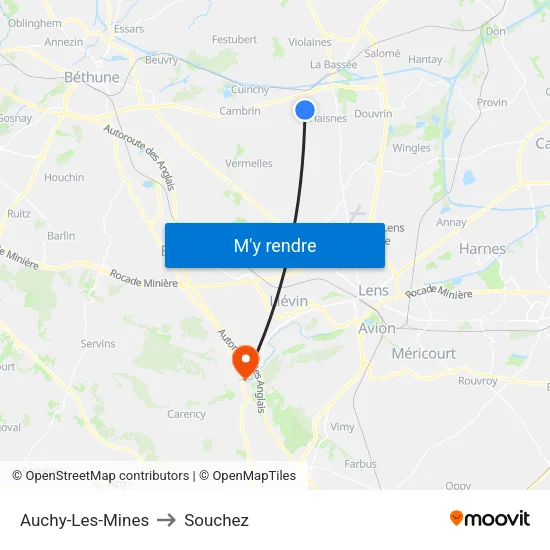 Auchy-Les-Mines to Souchez map