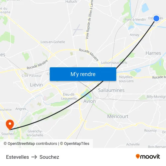 Estevelles to Souchez map