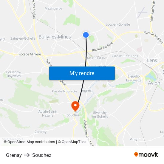 Grenay to Souchez map