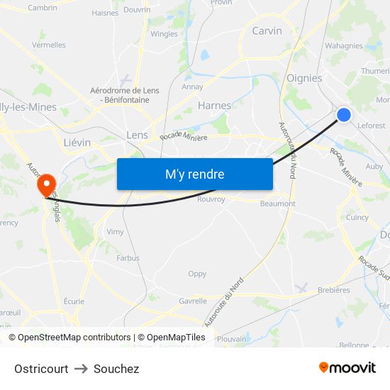 Ostricourt to Souchez map