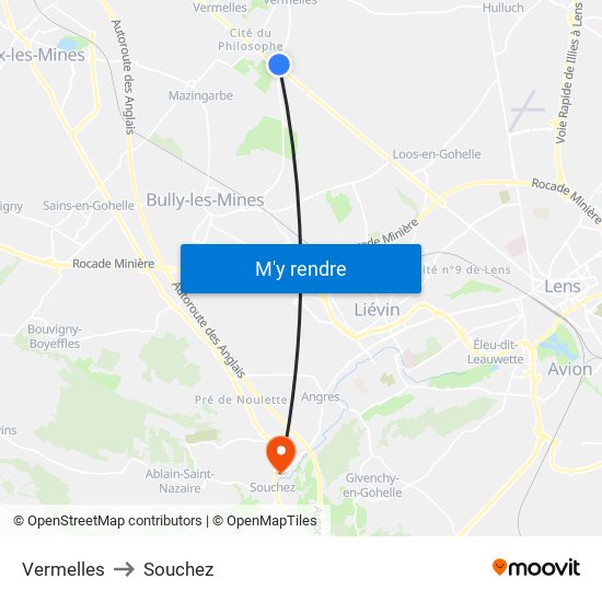 Vermelles to Souchez map