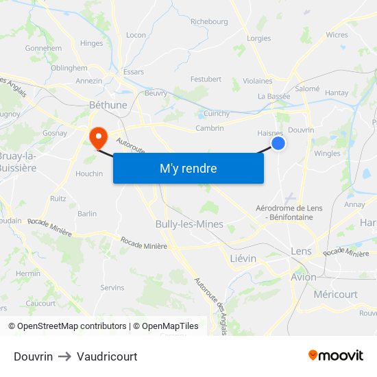 Douvrin to Vaudricourt map