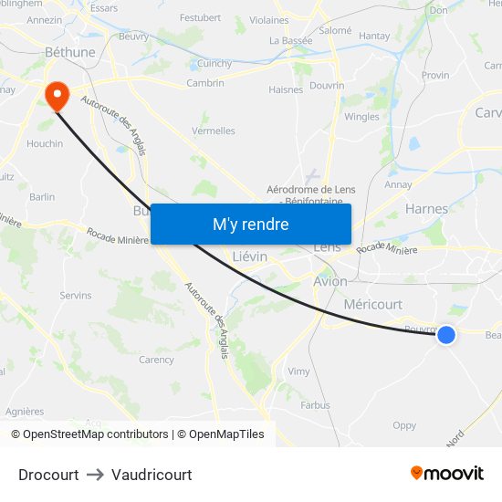 Drocourt to Vaudricourt map