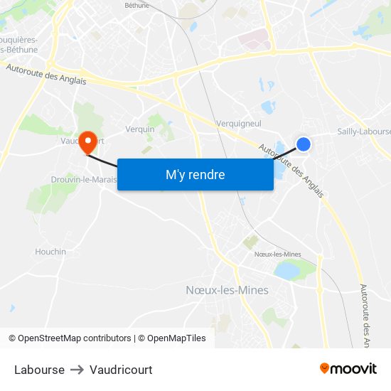 Labourse to Vaudricourt map