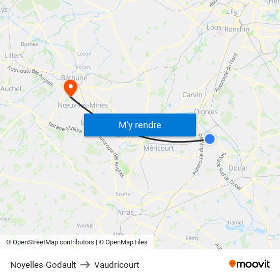 Noyelles-Godault to Vaudricourt map
