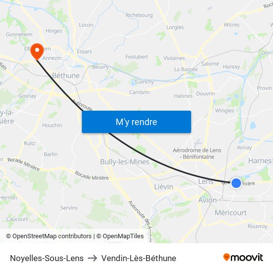 Noyelles-Sous-Lens to Vendin-Lès-Béthune map