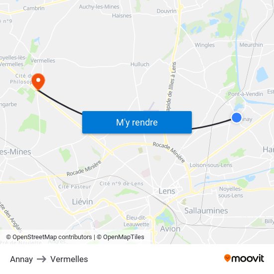 Annay to Vermelles map