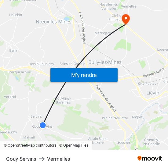 Gouy-Servins to Vermelles map