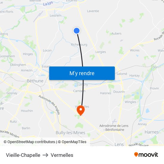 Vieille-Chapelle to Vermelles map