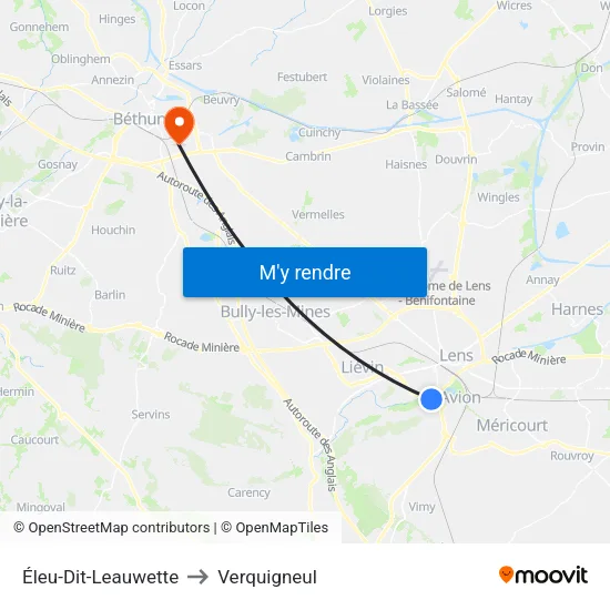 Éleu-Dit-Leauwette to Verquigneul map