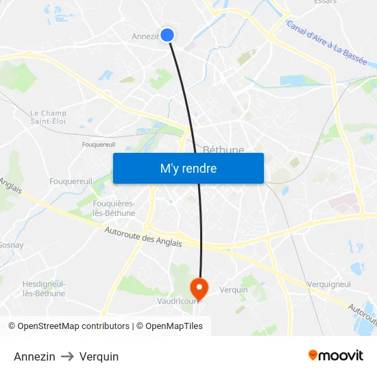 Annezin to Verquin map