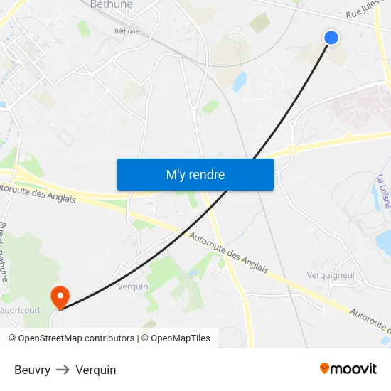 Beuvry to Verquin map