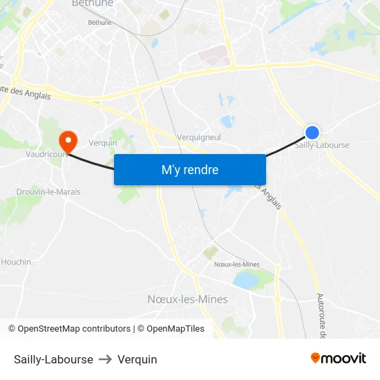 Sailly-Labourse to Verquin map
