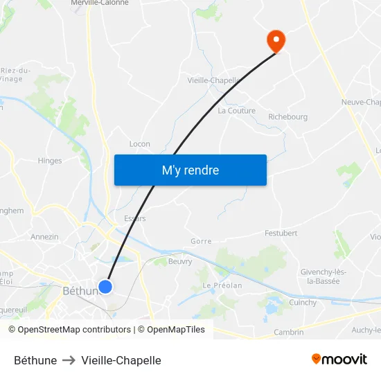 Béthune to Vieille-Chapelle map