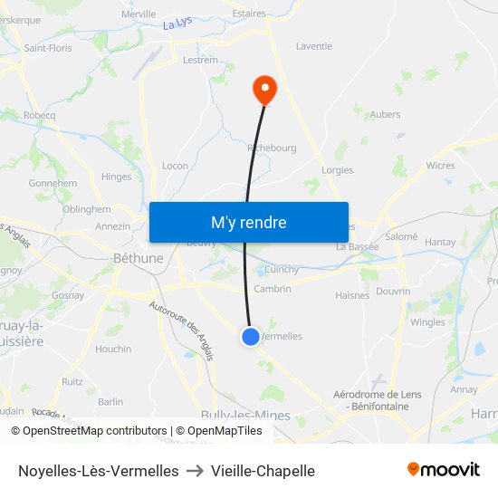 Noyelles-Lès-Vermelles to Vieille-Chapelle map