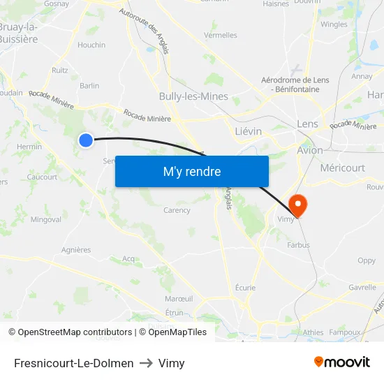 Fresnicourt-Le-Dolmen to Vimy map