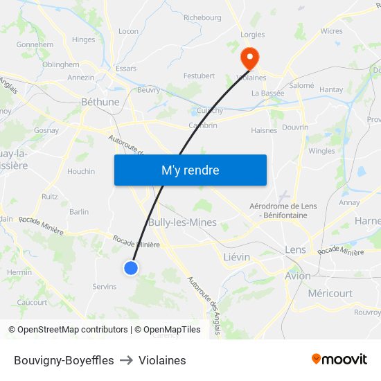 Bouvigny-Boyeffles to Violaines map