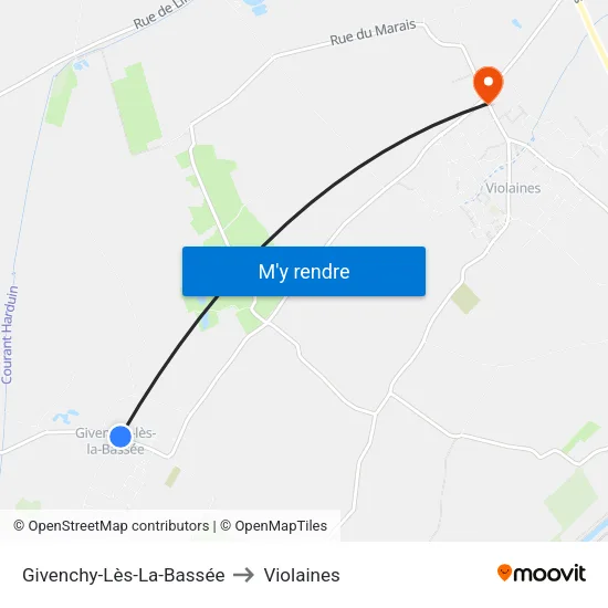 Givenchy-Lès-La-Bassée to Violaines map