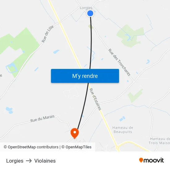 Lorgies to Violaines map