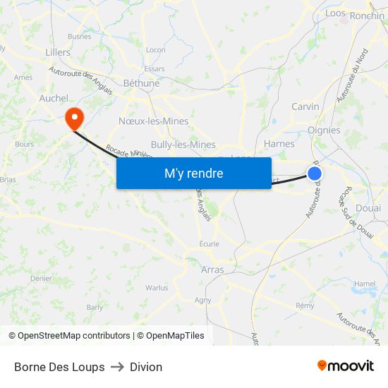 Borne Des Loups to Divion map
