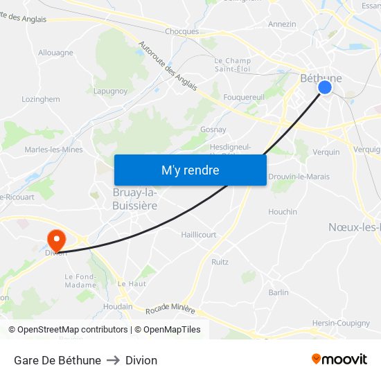 Gare De Béthune to Divion map