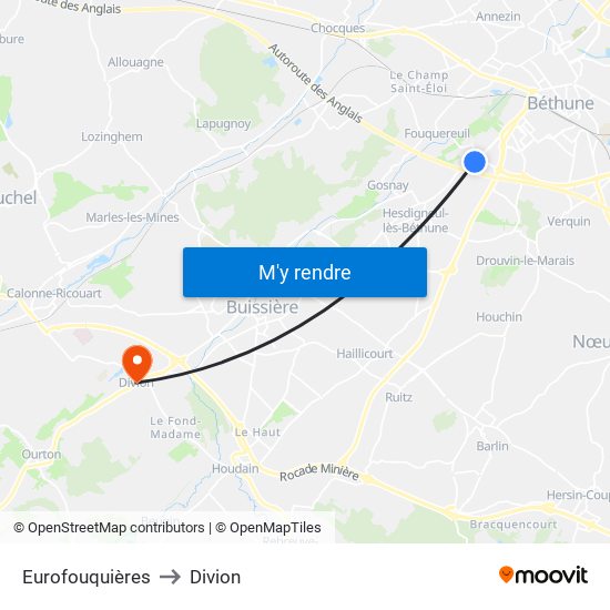 Eurofouquières to Divion map