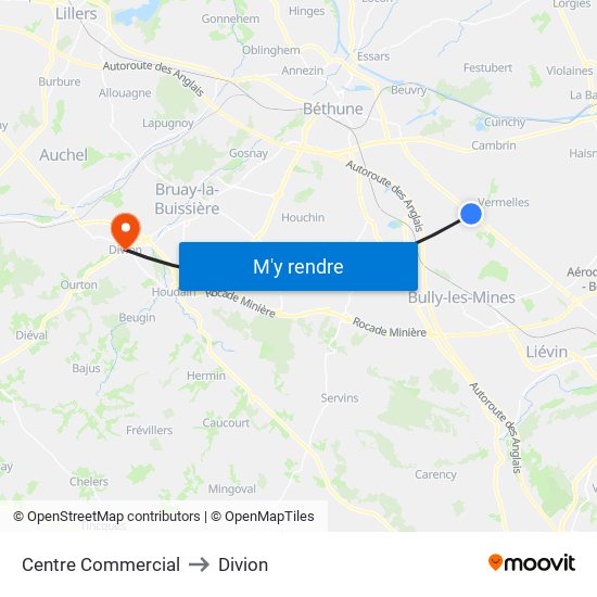 Centre Commercial to Divion map
