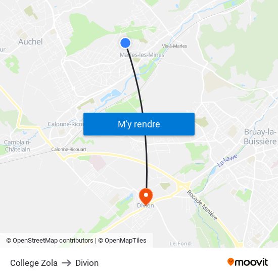 College Zola to Divion map