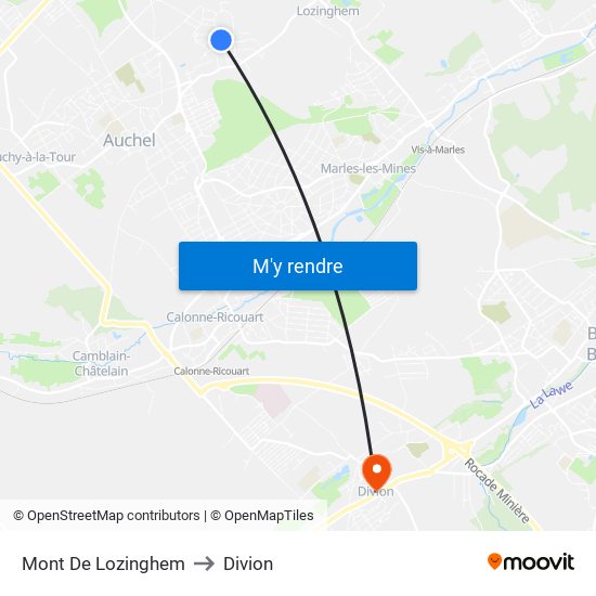 Mont De Lozinghem to Divion map