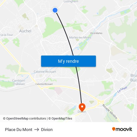 Place Du Mont to Divion map