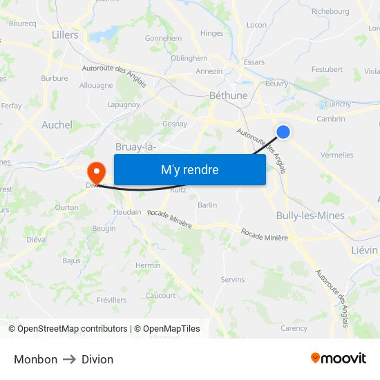 Monbon to Divion map