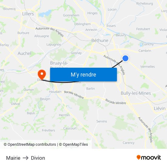 Mairie to Divion map
