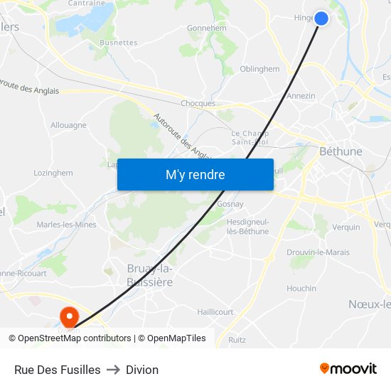 Rue Des Fusilles to Divion map