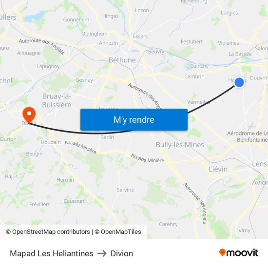 Mapad Les Heliantines to Divion map