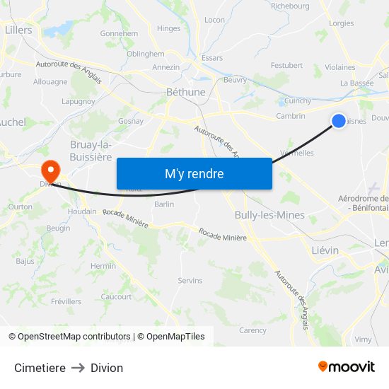 Cimetiere to Divion map