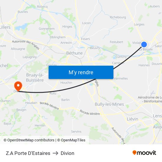 Z.A Porte D'Estaires to Divion map